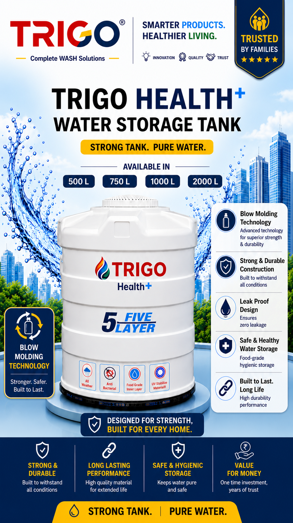 Trigo Health Plus Water Storage Tank - Blow Molding - 1000 Ltr.